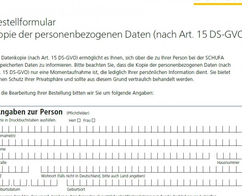 Schufa Auskunft kostenlos Hamburg sofort - PDF-Formular